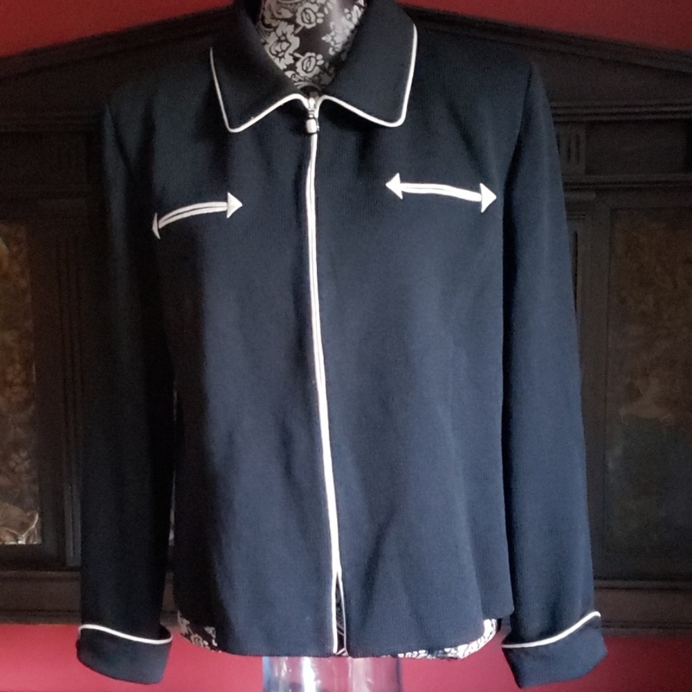 St John Collection Marie Gray Black Knit Jacket 16